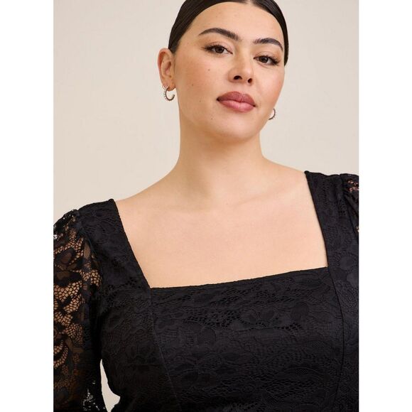 NWT Torrid 5X Deep Black Lace Knit Square Neck Sheer Long Sleeve Top Size 28 - Picture 4 of 8